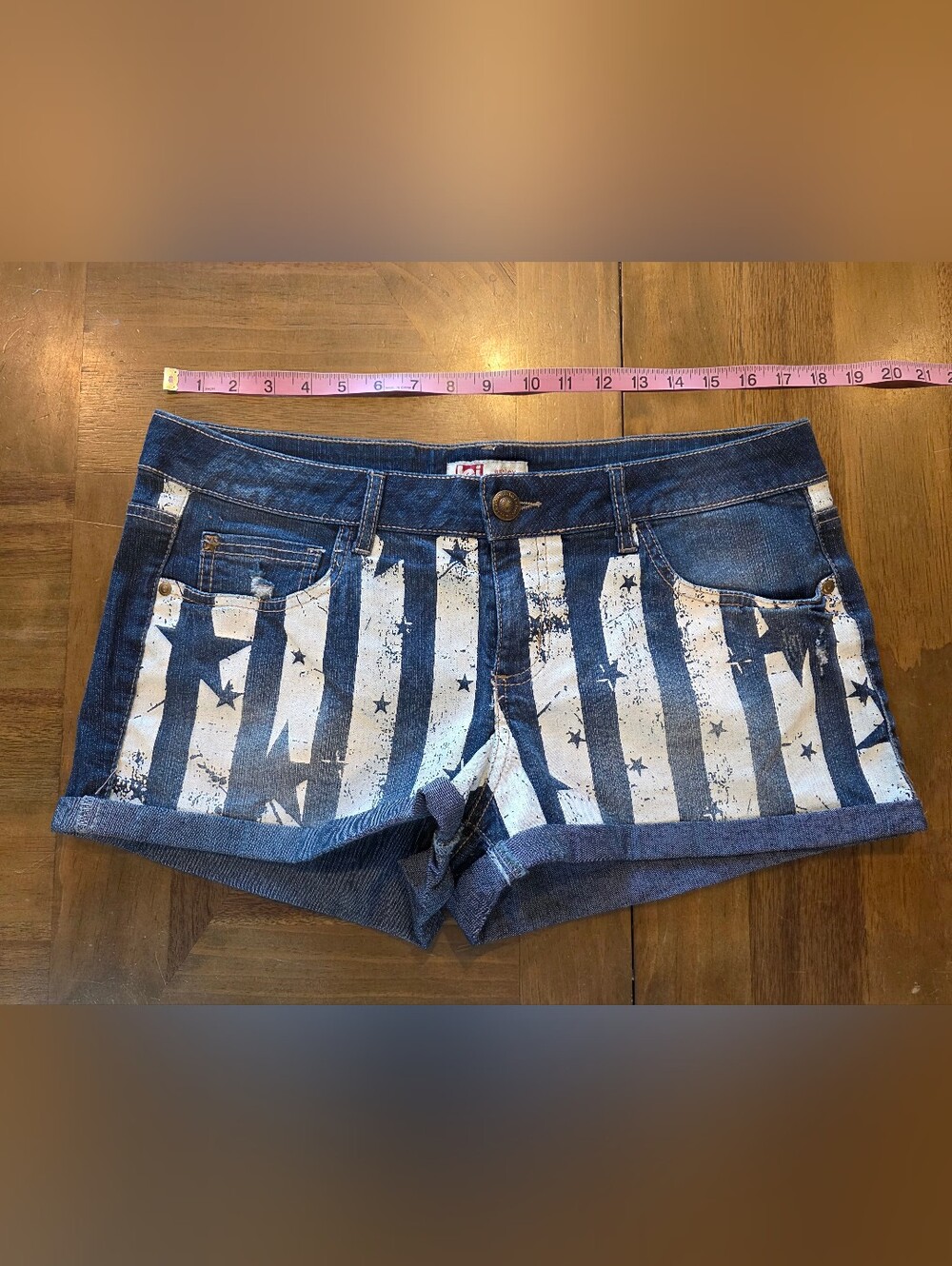 American Flag Jean Shorts Sz 15 America Flag Stars Stripes Patriotic USA Set 2 - Picture 6 of 13